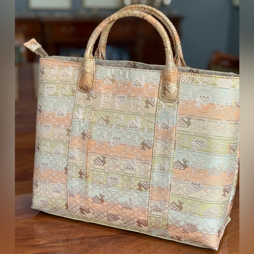 Patterned Bag Japanese Kimono Obi Upcycled Silk Tote Bag Unique Kanji Design